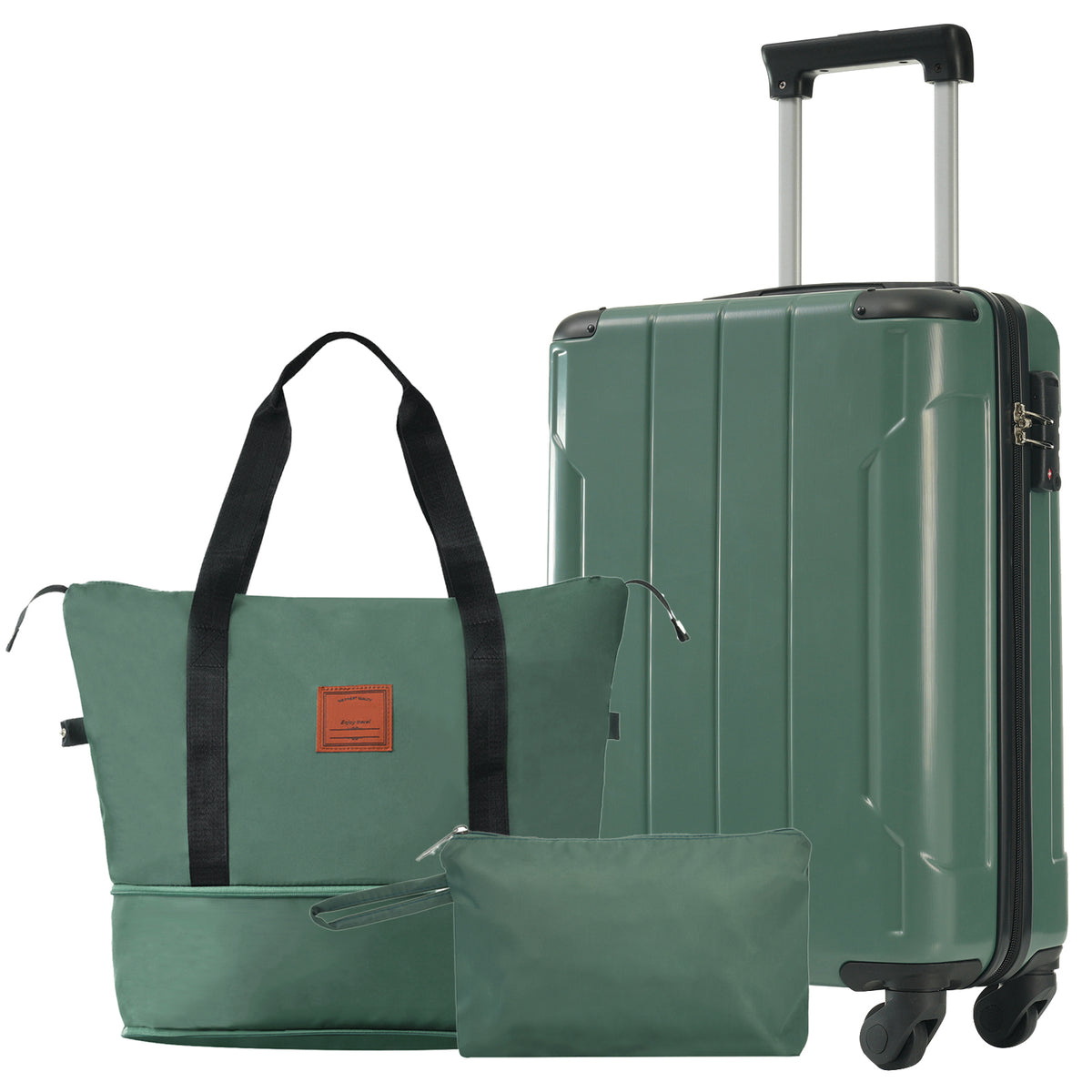 20 Inch Carry On Luggage Set 3 Piece with Spinner Wheels, Lightweight Hardshell ABS Suitcase for Weedend Getaways, Business Travel, Green