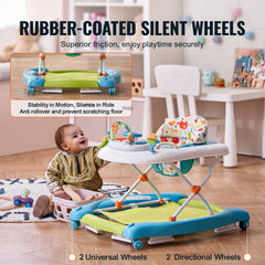4-in-1 Baby Walker, Foldable Baby Activity Center on Wheels, 3 Adjustable Height, Music & Toys Tray, Learning-Seated,Walk-Behind,Rocker,Bouncer Toddler Walker for Girls Boys 6-24 Months