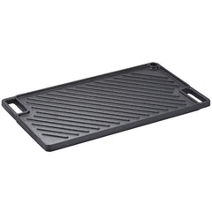 Reversible Grill/Griddle, 9.7"x16.7" Pre-Seasoned Cast Iron Griddle, Rectangular Double Burner Griddle Pan, Non-Stick Family Pan Cookware with Handles, Flat Top Plate for BBQ, Gas Grill, Black
