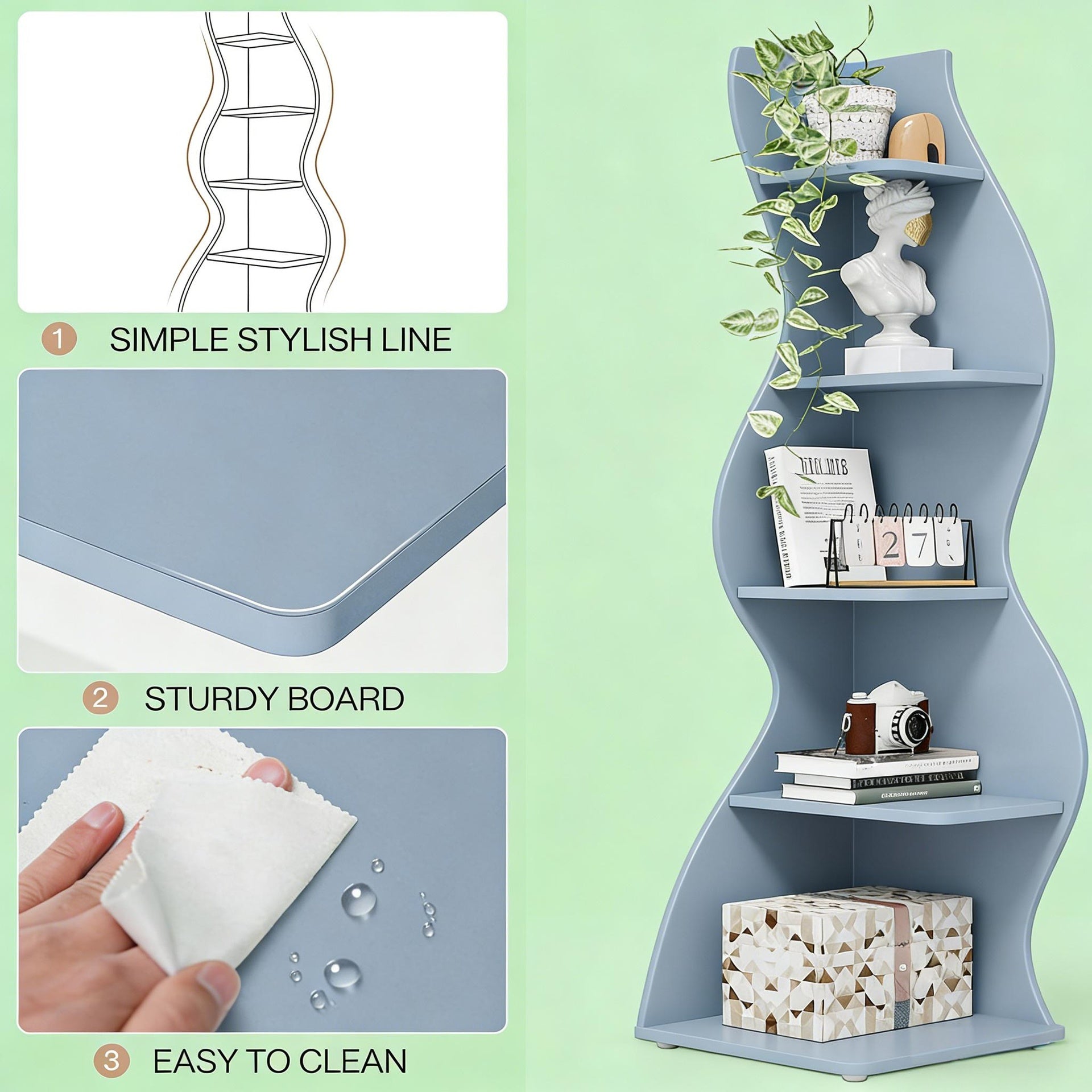 Elegant Bookcase,Spacious Wall Corner Bookshelf