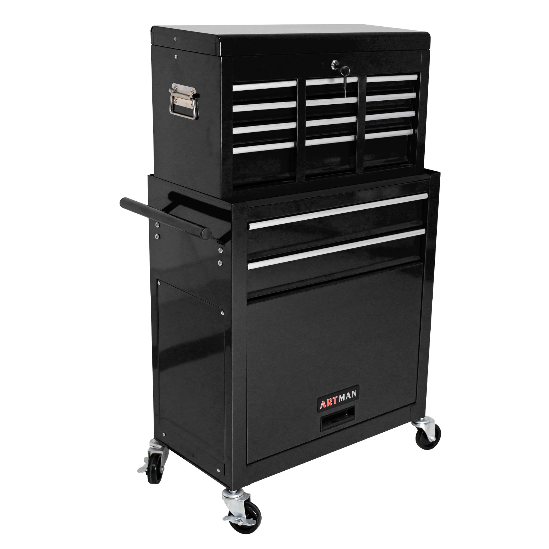 High Capacity Rolling Tool Chest with Wheels and Drawers, 8-Drawer Tool Storage Cabinet--BLACK