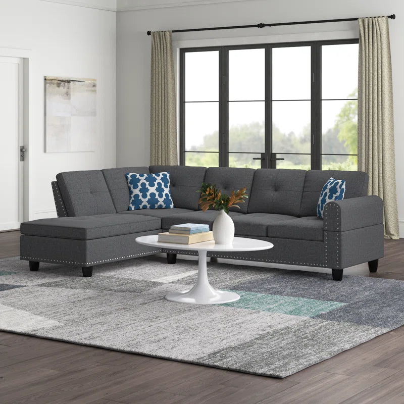 Cup - holder Console - Featured Corner Sofa in Charcoal - Dark Gray 2pc