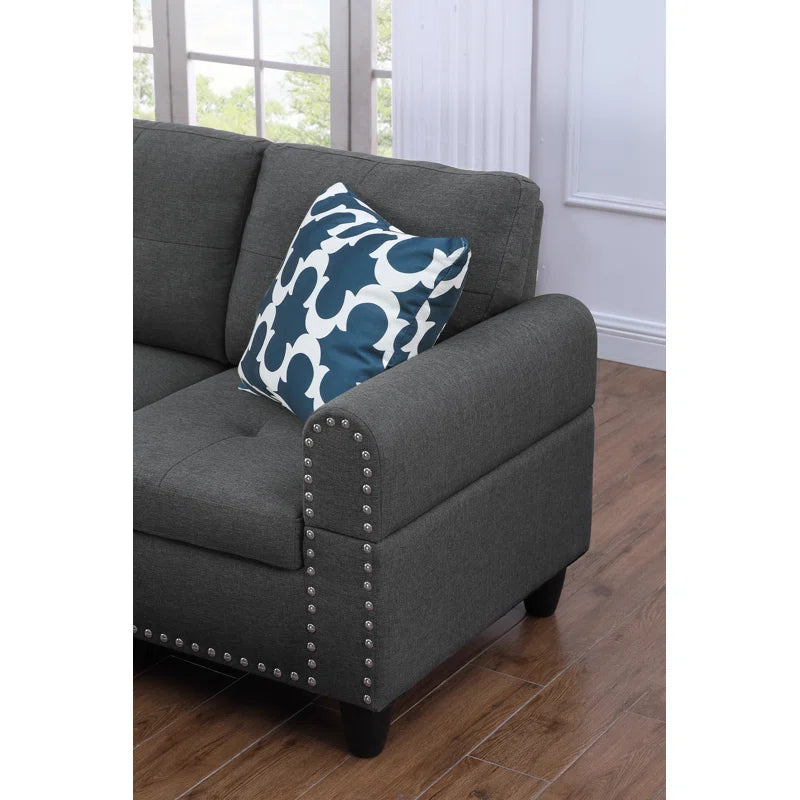 Cup - holder Console - Featured Corner Sofa in Charcoal - Dark Gray 2pc