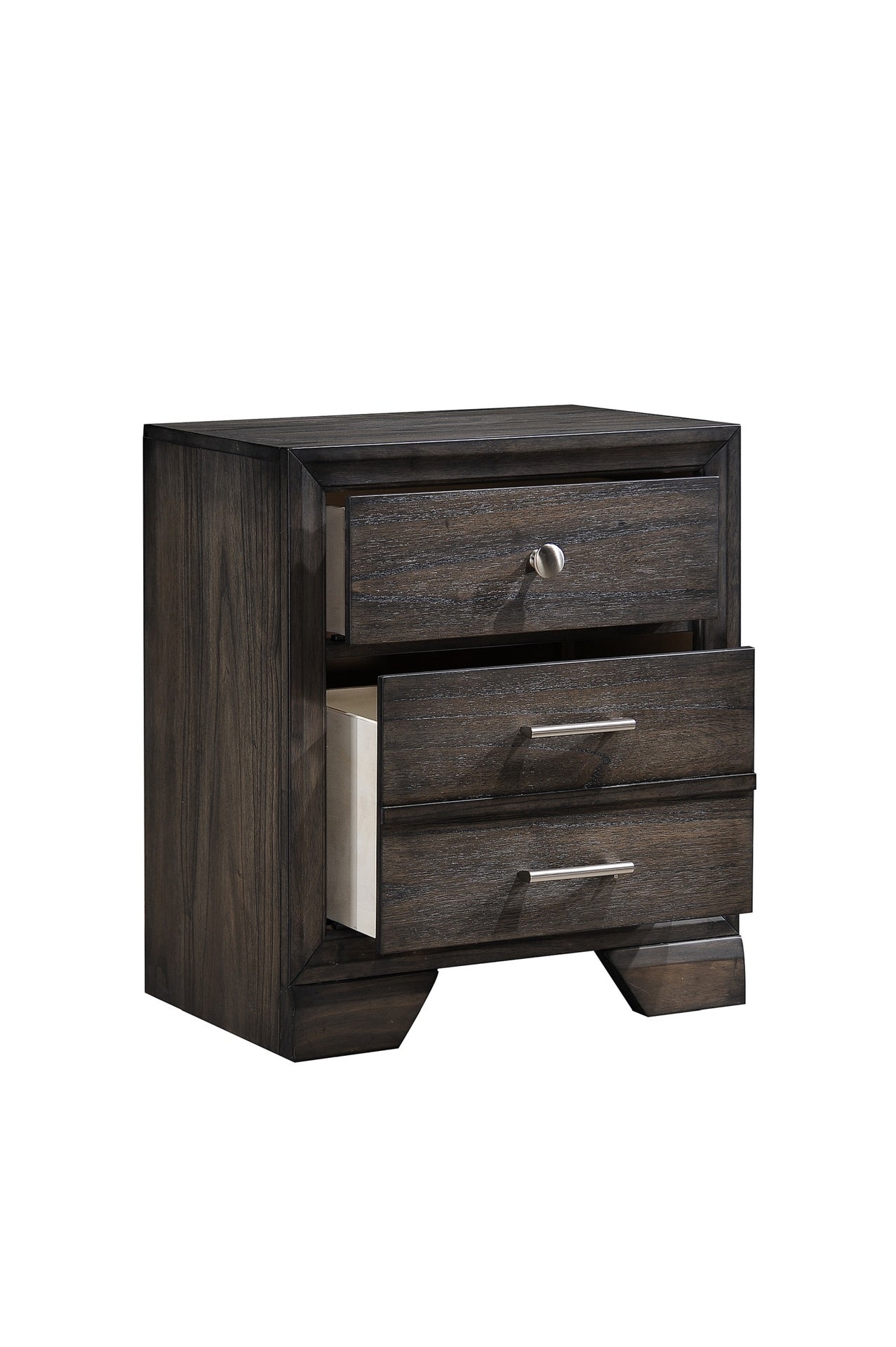 1pc Contemporary Dark Wood Grain Finish Metal Knobs Two-Drawers Nightstand Wooden Gray