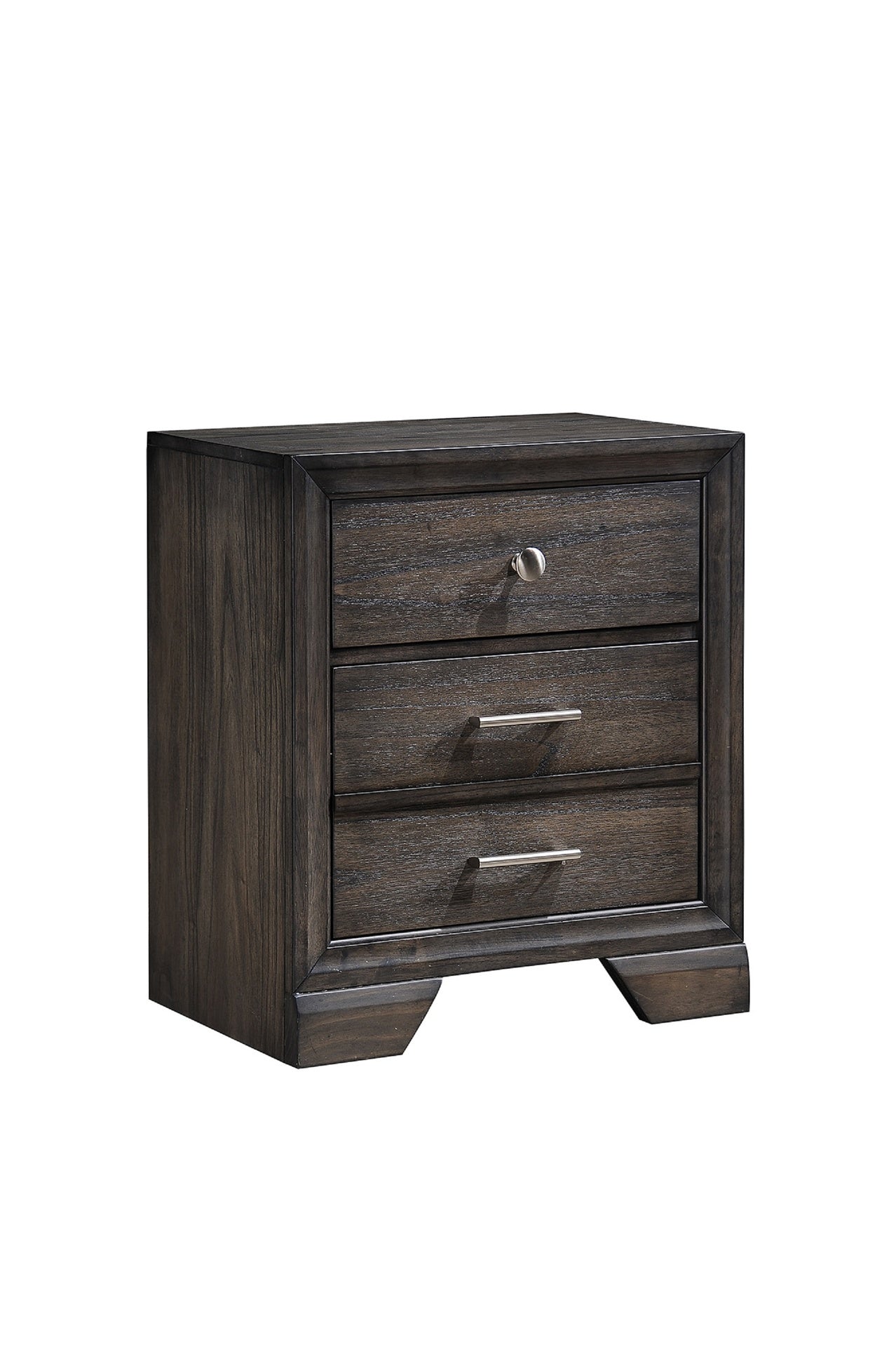 1pc Contemporary Dark Wood Grain Finish Metal Knobs Two-Drawers Nightstand Wooden Gray