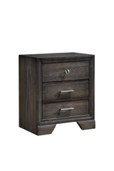 1pc Contemporary Dark Wood Grain Finish Metal Knobs Two-Drawers Nightstand Wooden Gray