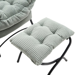 Lazy Chair with Ottoman, Modern Lounge Accent Chair with Armrests and a Side Pocket, Leisure Upholstered Sofa Chair Reading Chair with Footrest for Small Space, Corner Chair-Light green