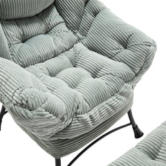 Lazy Chair with Ottoman, Modern Lounge Accent Chair with Armrests and a Side Pocket, Leisure Upholstered Sofa Chair Reading Chair with Footrest for Small Space, Corner Chair-Light green