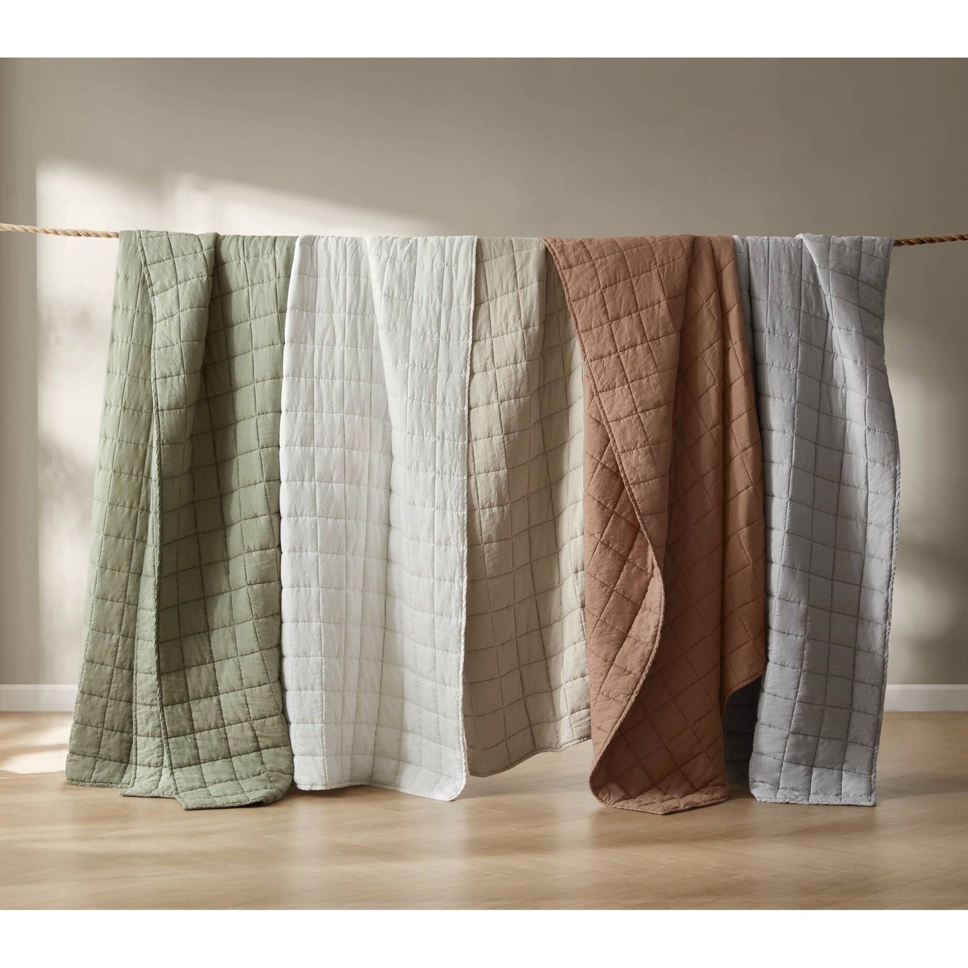 3-Piece Full/Queen Linen Garment Washed Quilt Set,Clay