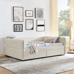 Daybed with Trundle Upholstered Tufted Sofa Bed, with Two Drawers, Queen Size, Boucle Fabric, Beige(88"x65.5"x29.5")