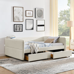 Daybed with Trundle Upholstered Tufted Sofa Bed, with Two Drawers, Queen Size, Boucle Fabric, Beige(88"x65.5"x29.5")