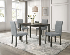 5pc Dark Wood/Gray Dining Set Rectangular Table 4 Fabric Upholstered High-back Side Chairs Dining Room Wooden Furniture