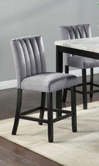 2pc Casual Upholstered Counter Height Velvet Upholstery Chair Channel Tufted Back Wooden Dining Room Furniture Gray Black