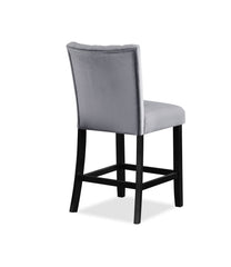 2pc Casual Upholstered Counter Height Velvet Upholstery Chair Channel Tufted Back Wooden Dining Room Furniture Gray Black