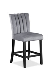 2pc Casual Upholstered Counter Height Velvet Upholstery Chair Channel Tufted Back Wooden Dining Room Furniture Gray Black