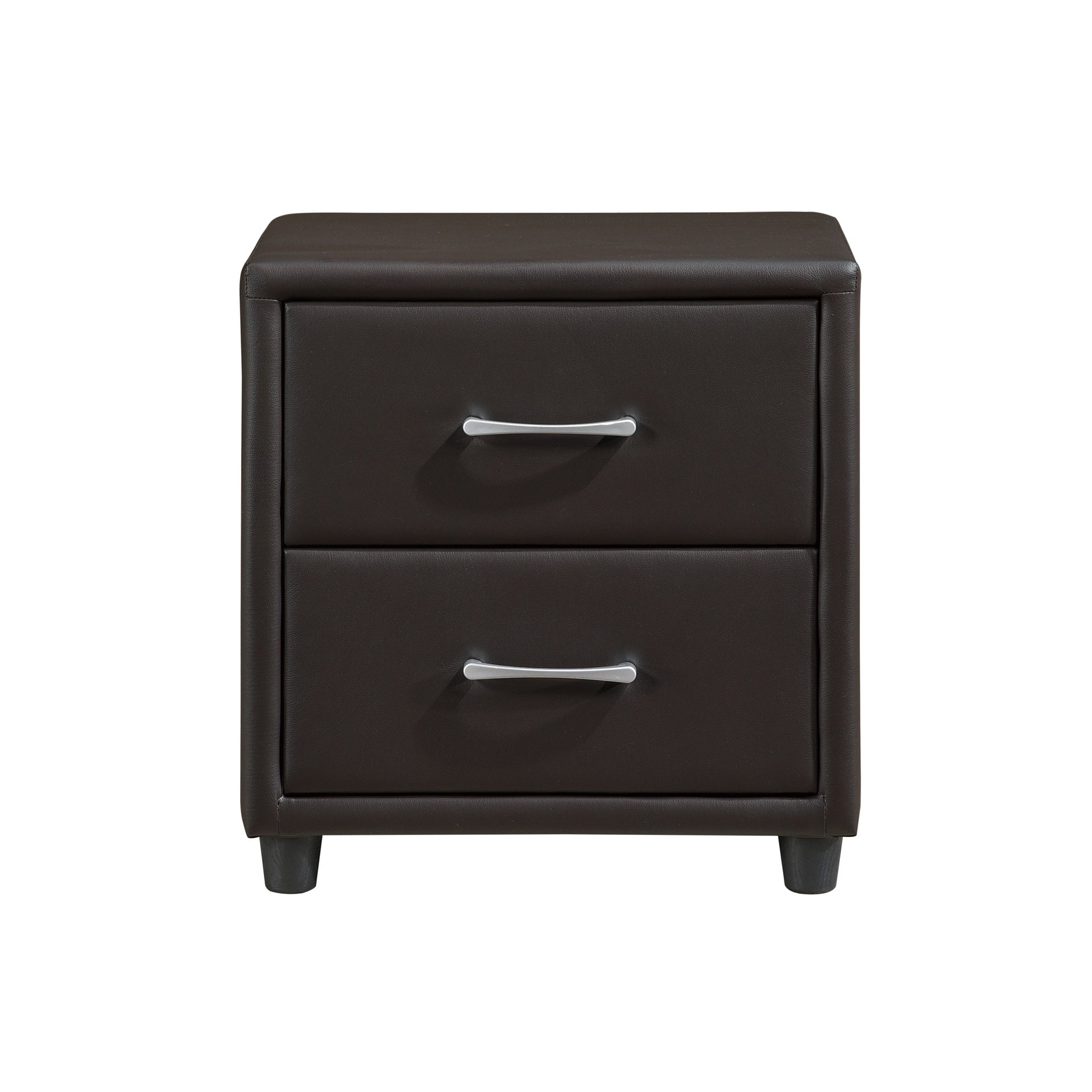 Contemporary Design 1pc Bedroom Furniture Two Drawers Nightstand Silver Tone Bar Pulls Faux Leather Upholstery, Dark Brown PVC