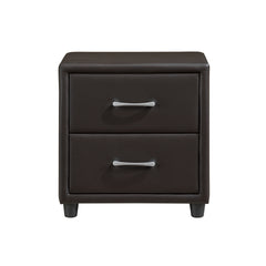 Contemporary Design 1pc Bedroom Furniture Two Drawers Nightstand Silver Tone Bar Pulls Faux Leather Upholstery, Dark Brown PVC