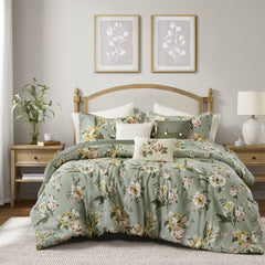 7-Piece Queen Vintage Floral Comforter Set, Green