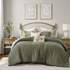 7-Piece Queen Vintage Floral Comforter Set, Green