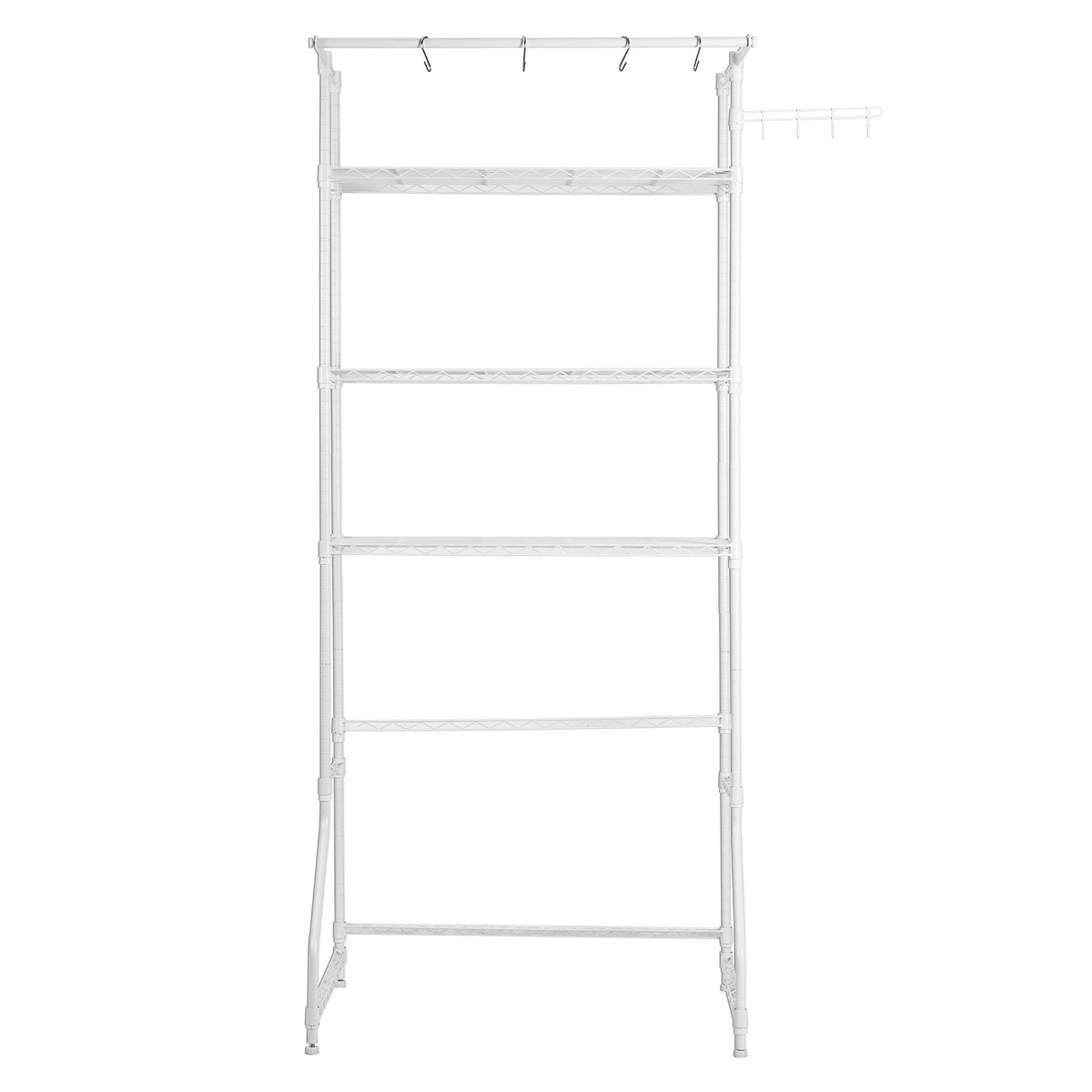 Over The Washer and Dryer Storage Shelf, 3 Tier Laundry Room Drying Rack with Hanger Rod and Hooks, Adjustable Over Washer and Dryer Shelves, Laundry Room Shelf Storage Space Saver, White