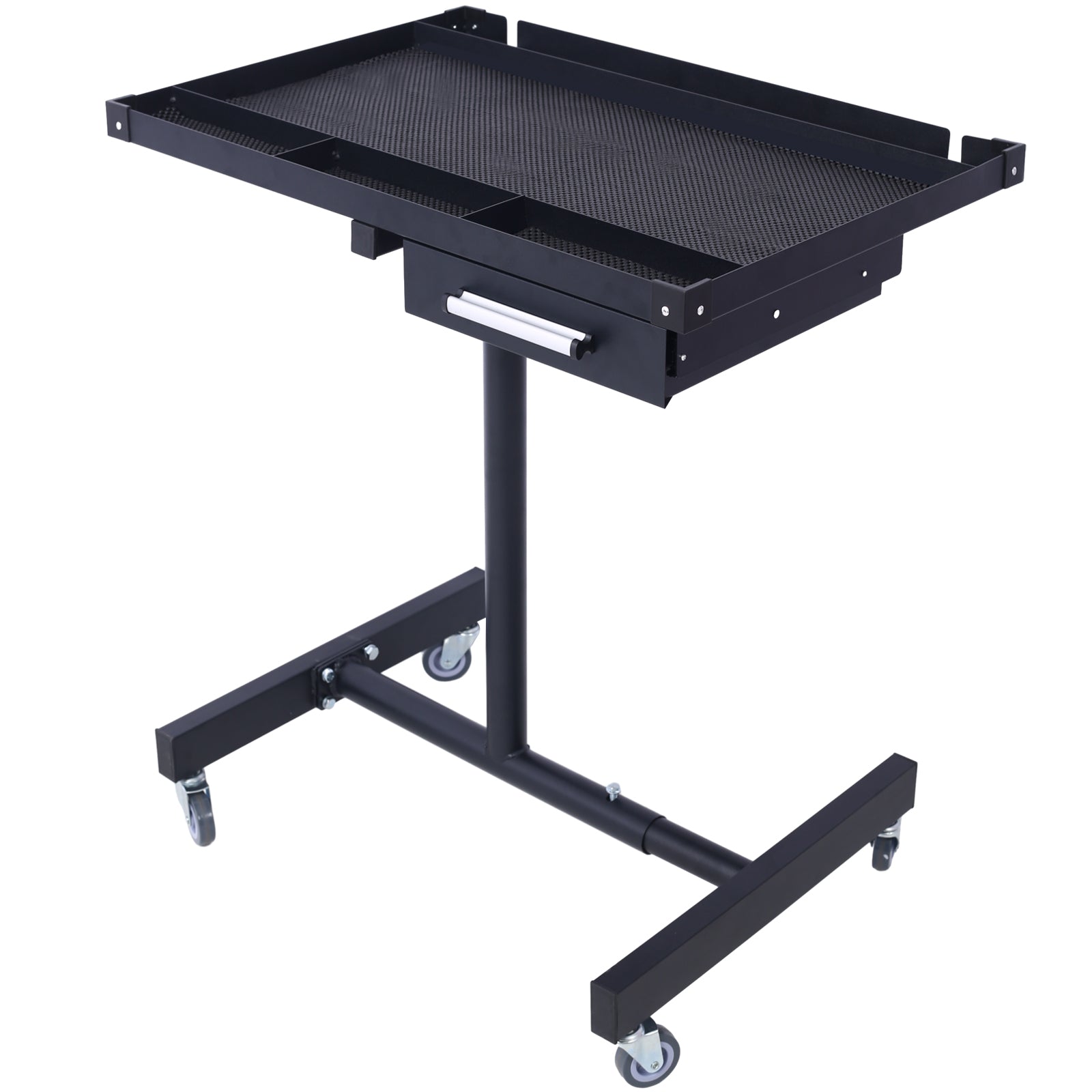 Adjustable Tear Down Work Table with Drawer for Garages, Repair Shops, and DIY, Portable, (4) 2.5" Swivel Casters, 220 Pound Capacity, Rubber Corners, Heavy Duty Steel,black