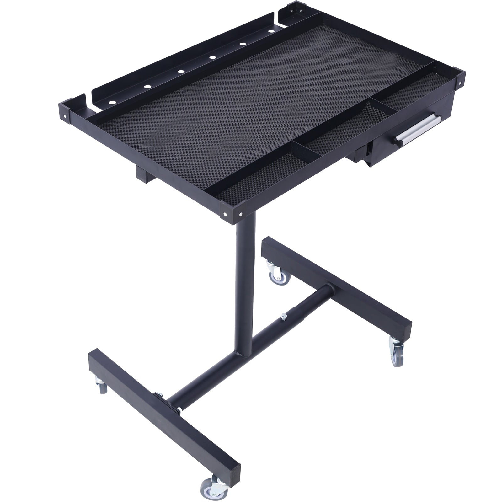 Adjustable Tear Down Work Table with Drawer for Garages, Repair Shops, and DIY, Portable, (4) 2.5" Swivel Casters, 220 Pound Capacity, Rubber Corners, Heavy Duty Steel,black