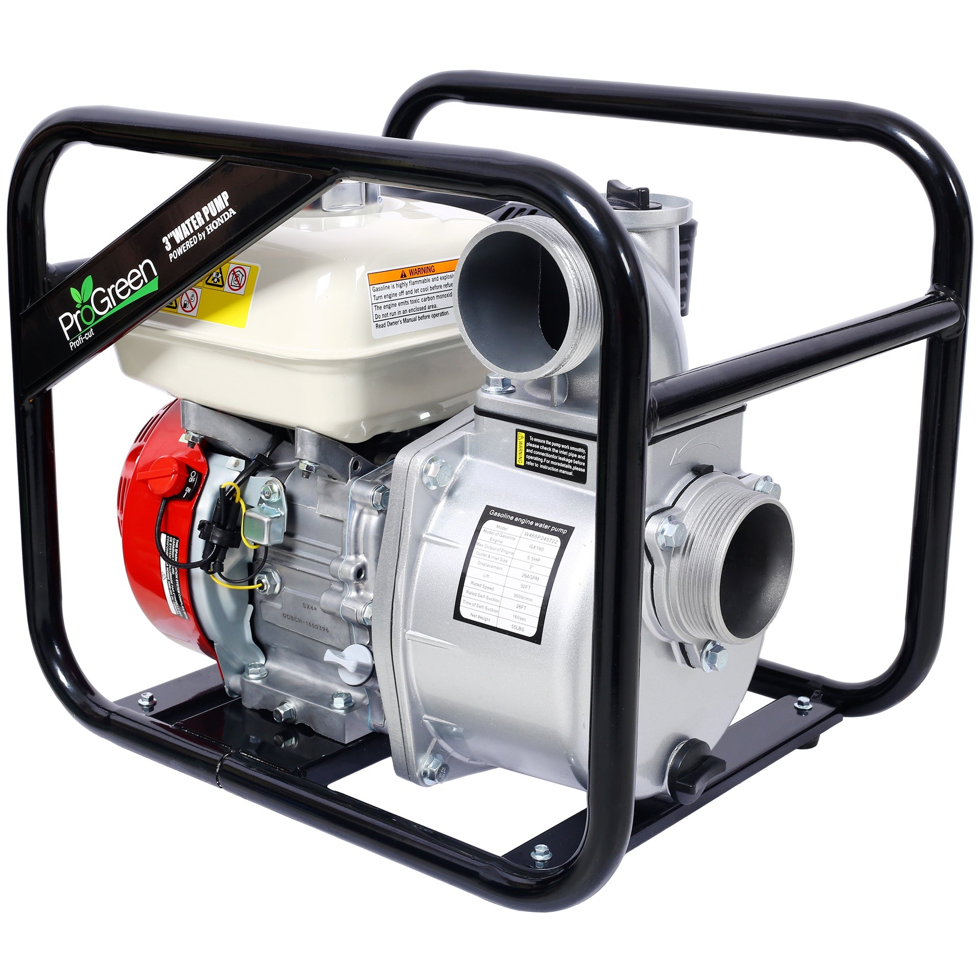 Water Pump 3" 264Gpm ,163cc Honda GX160 Engine,  3IN NPT COUPLER WITH 25FT FLAT HOSE