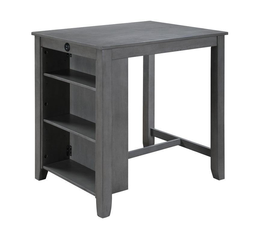 Gregorio 36" Gray Finish Small Space Counter Height Dining Table with USB Charging Ports and Shelves