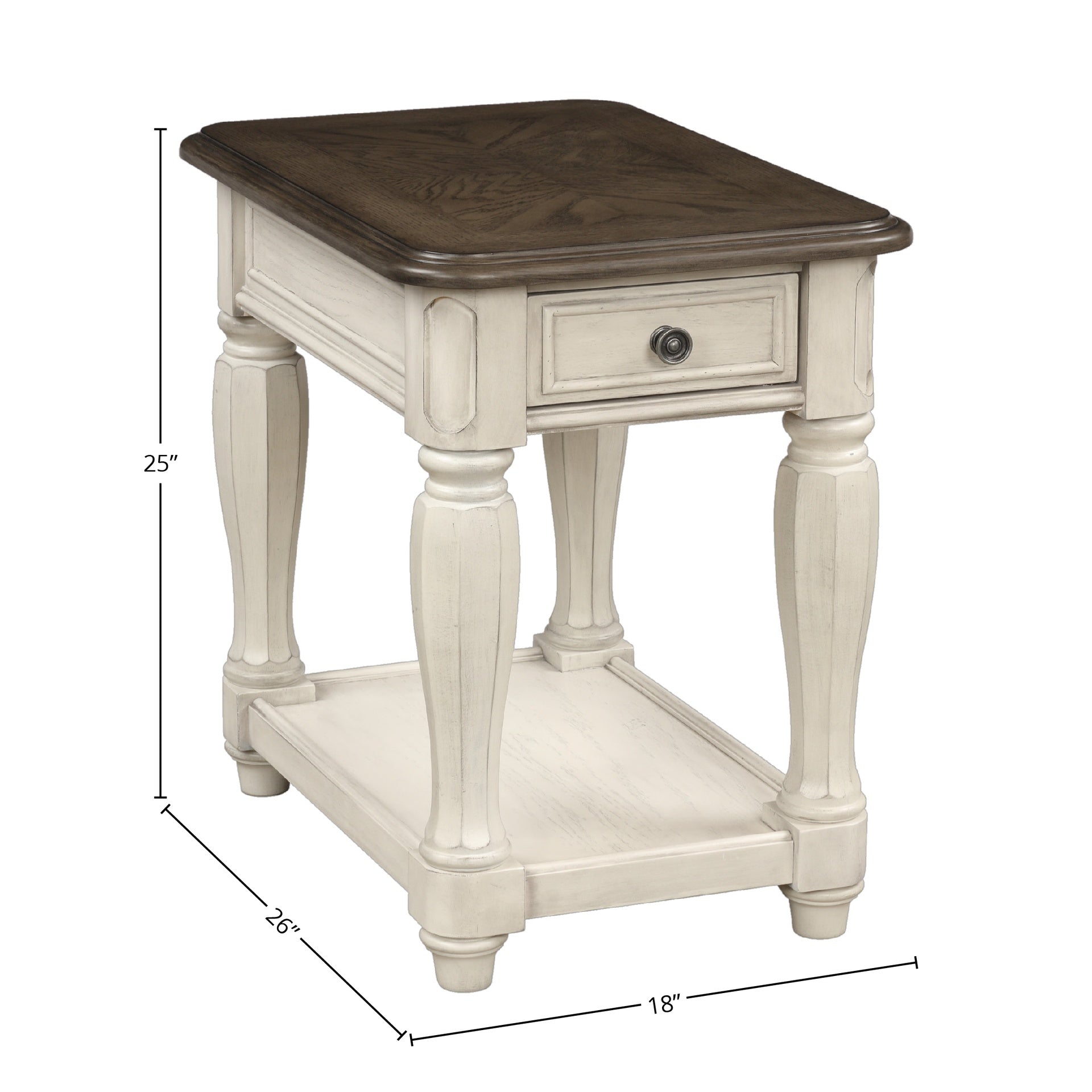 Antique White and Brown Chairside Table w/ Storage