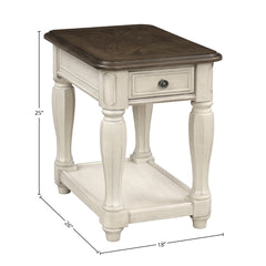 Antique White and Brown Chairside Table w/ Storage