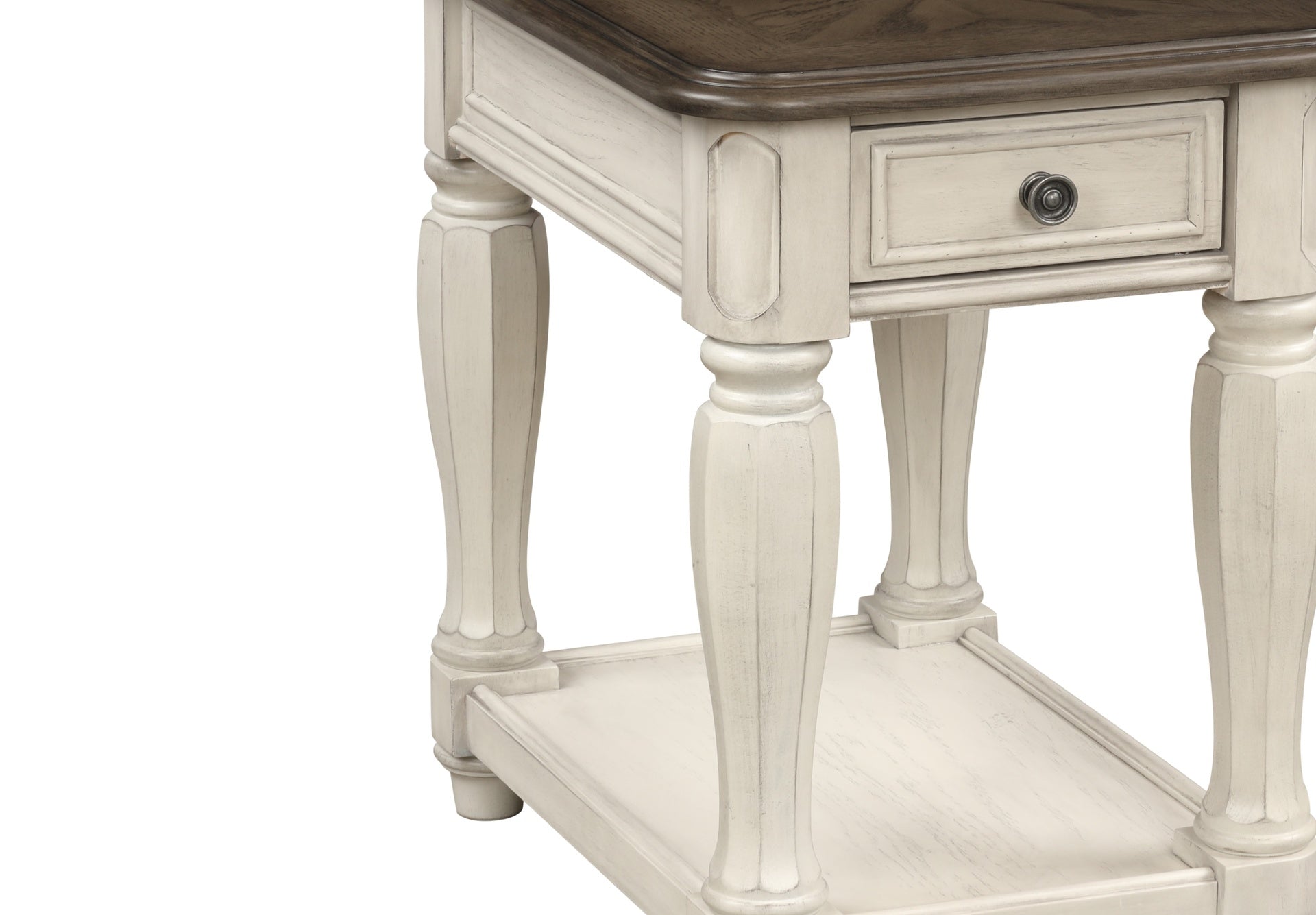 Antique White and Brown Chairside Table w/ Storage