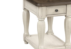 Antique White and Brown Chairside Table w/ Storage