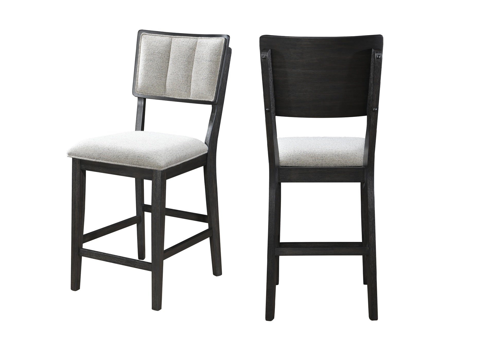 Set of 2 Light Gray Counter Height Dining Chair Fabric Upholstery High-back Dark Wooden Frames