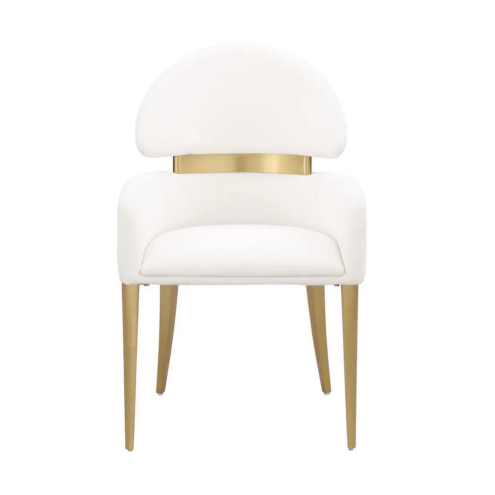 Contemporary Style 2pc Arms Chairs Stainless steel Gold Matte Finish Dining Room Furniture White
