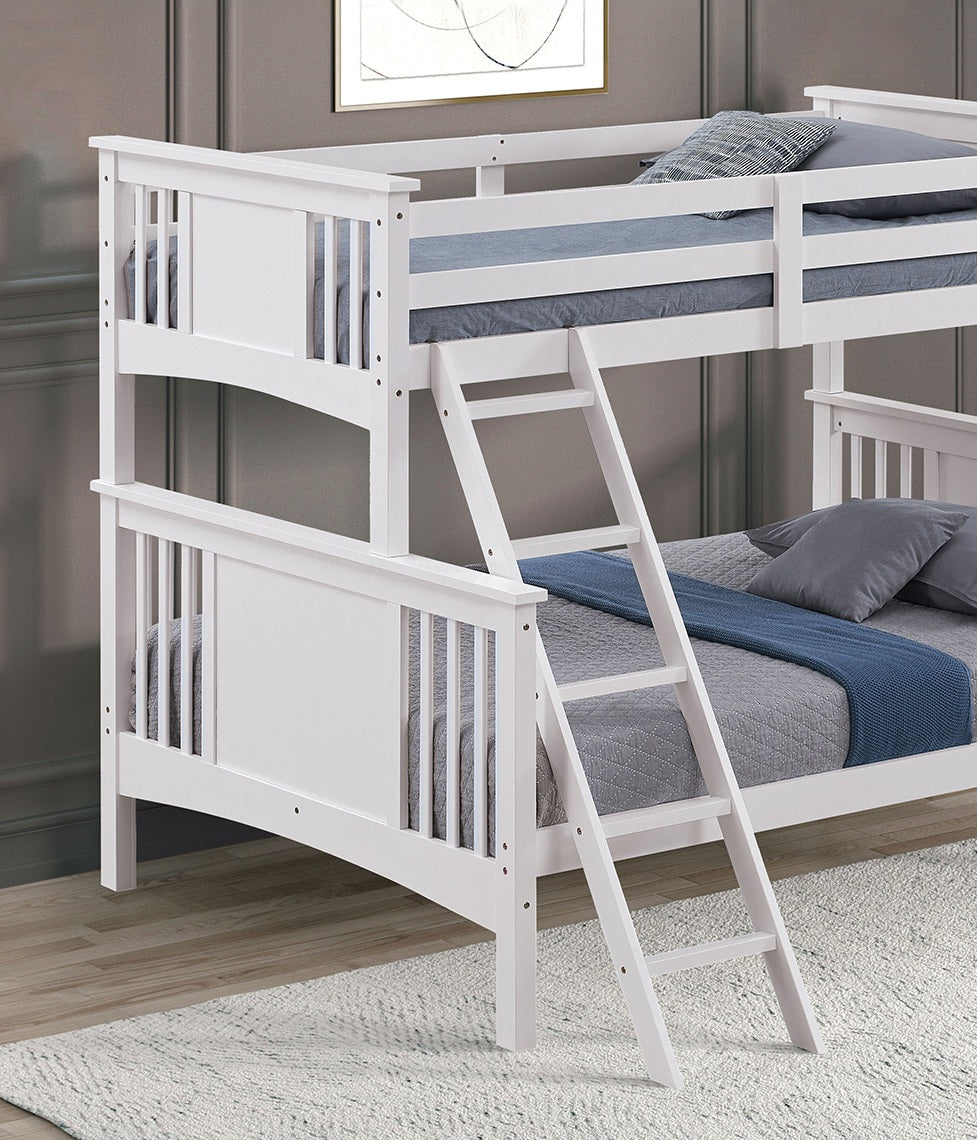 Modern Transitional Style Twin Over Full Bunk Bed With Ladder And White Finish