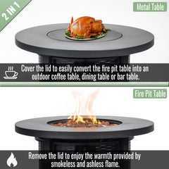 30" Propane Gas Fire Pit Table, 50000 BTU Round Steel Fire Pit for Outside Patio Deck Garden Courtyard-Black