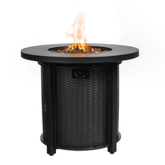 30" Propane Gas Fire Pit Table, 50000 BTU Round Steel Fire Pit for Outside Patio Deck Garden Courtyard-Black