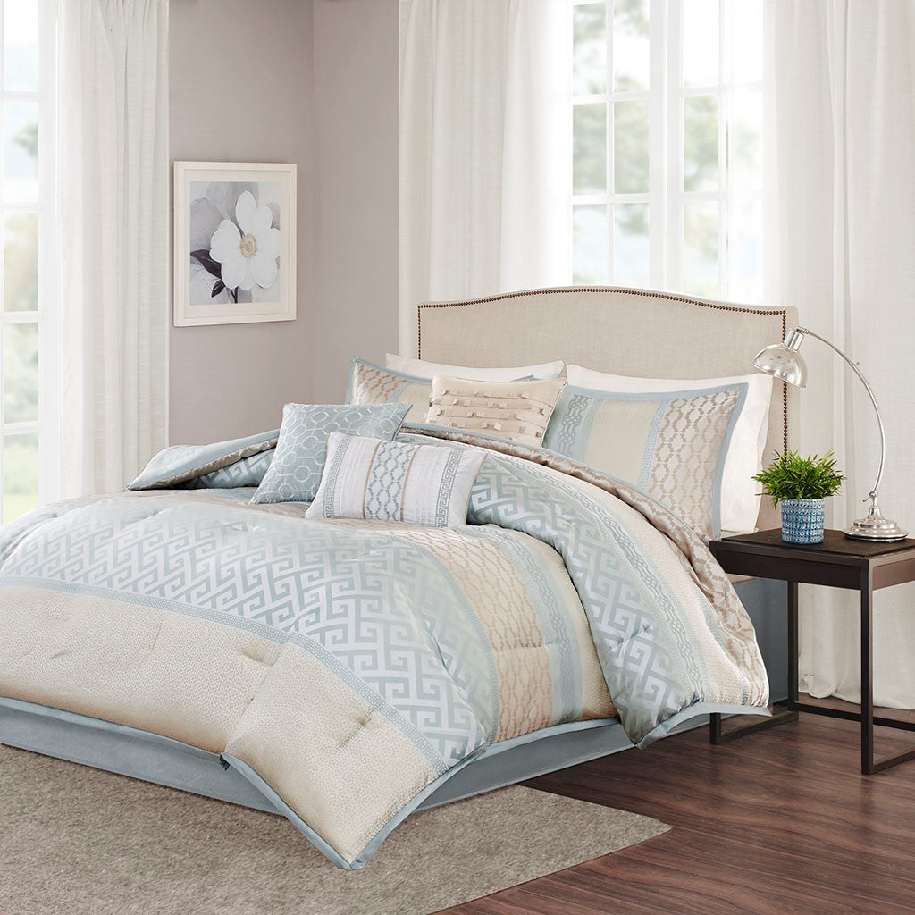 7 Piece Comforter Set Aqua Queen