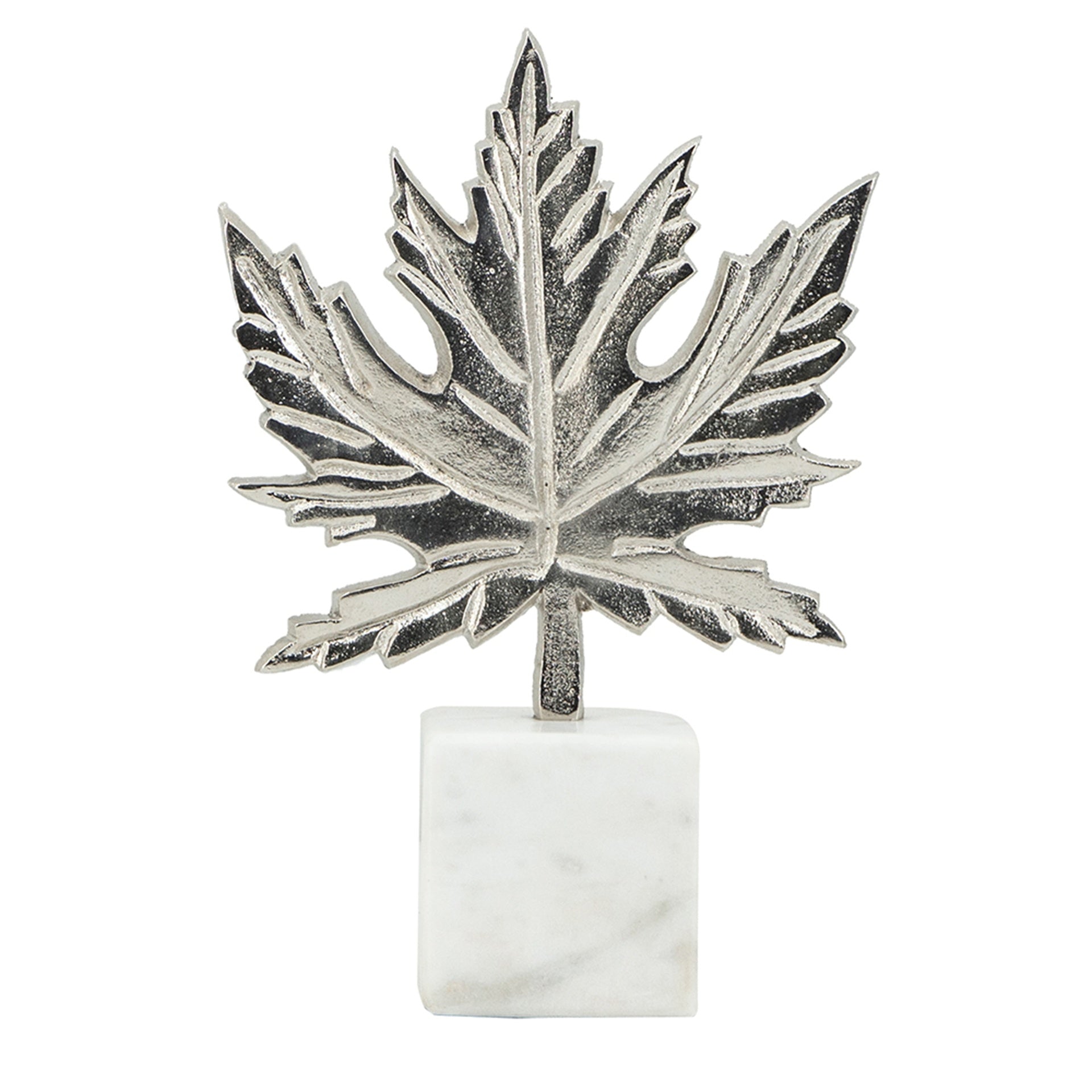 7x3x10.5" Aluminum Leaf On Marble Base