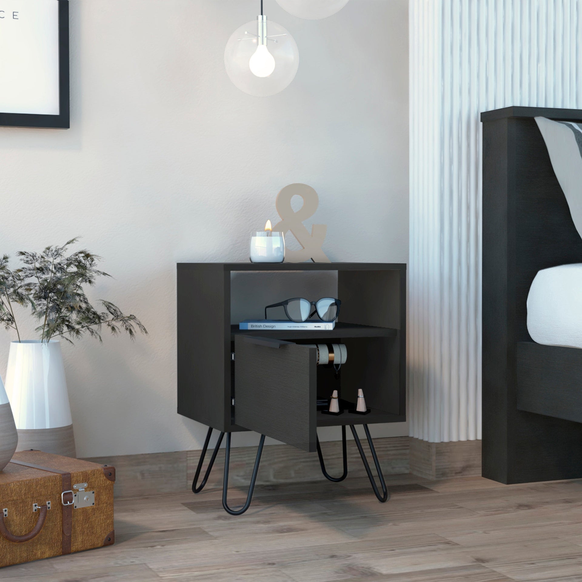 Velvet Coffee Table, One Open Shelf, Single Door Cabinet