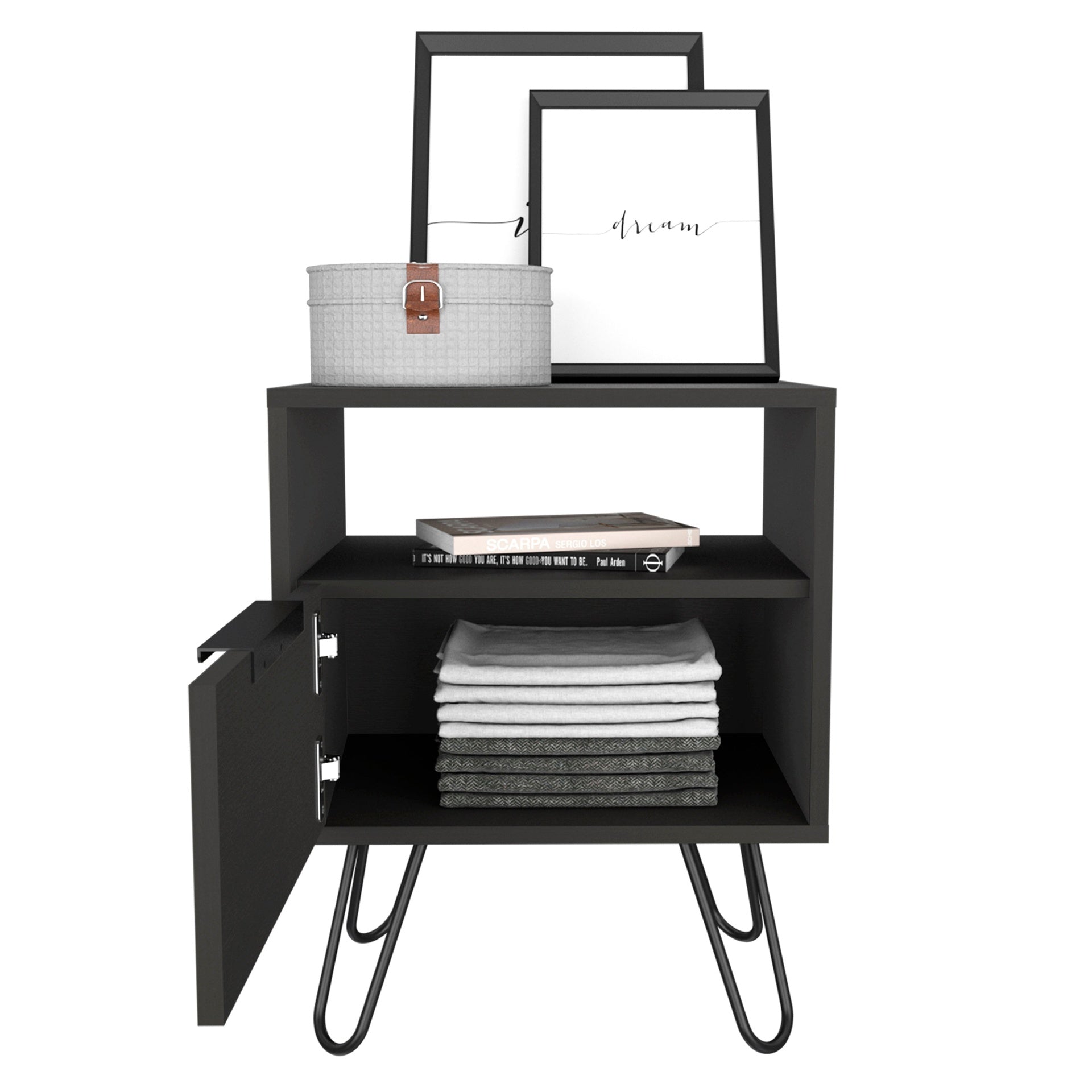Velvet Coffee Table, One Open Shelf, Single Door Cabinet