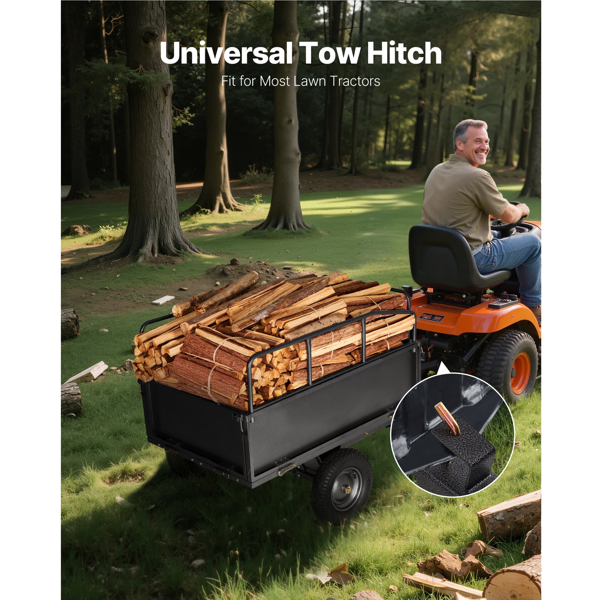 Steel Dump Cart 17 Cu. Ft 600LB for ATV/UTV Trailer Tow Behind Heavy Duty