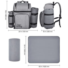 Beach Picnic Backpack Bag for 4 Person with Cooler Compartment Grey