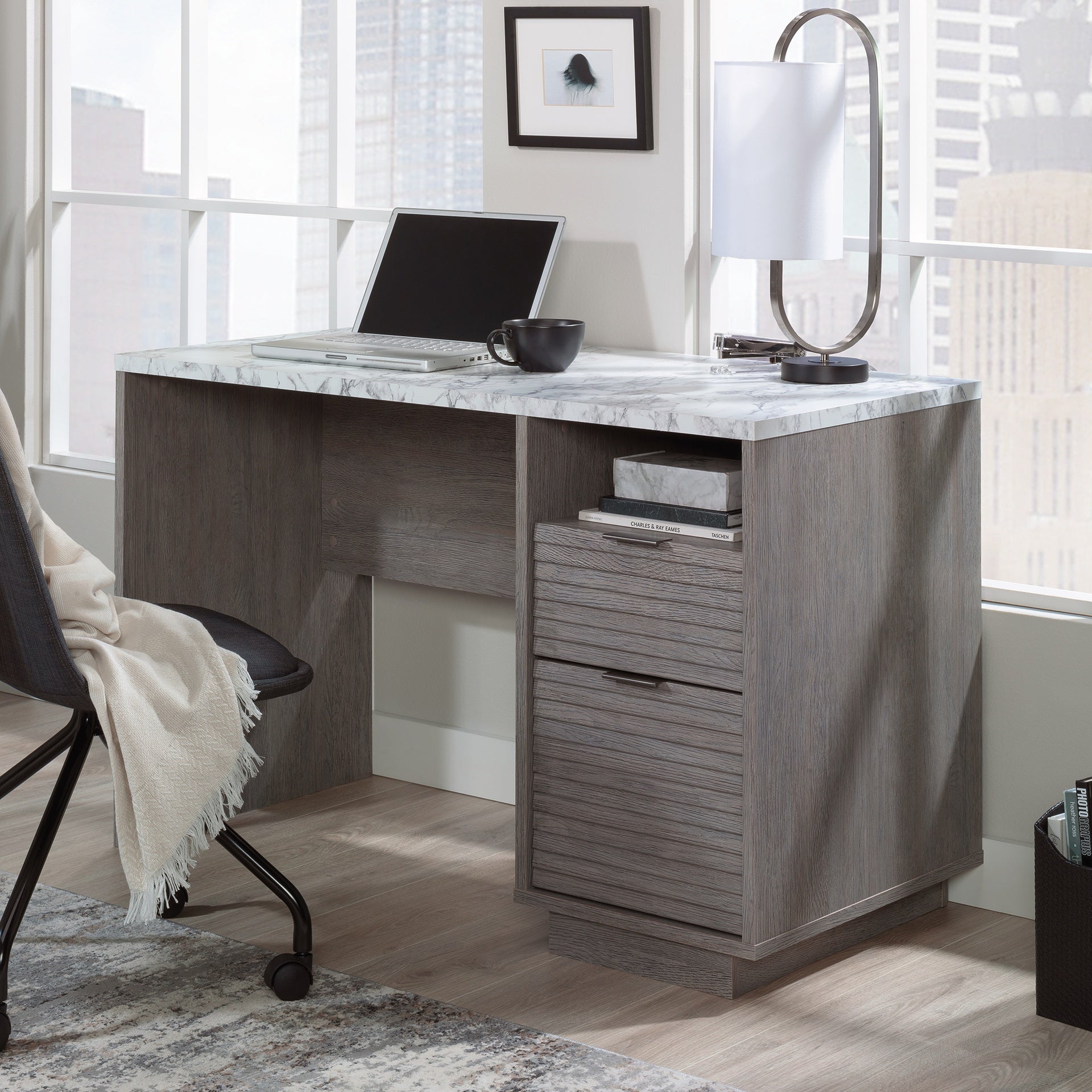 Modern Desk with 2 Spacious Drawers, Medium Gray finish