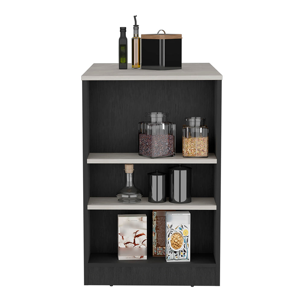Kitchen Island, Kitchen Bar Table 36" H, with 3-Side Shelves, White, Wengue/ Ibiza Marble Color Finish
