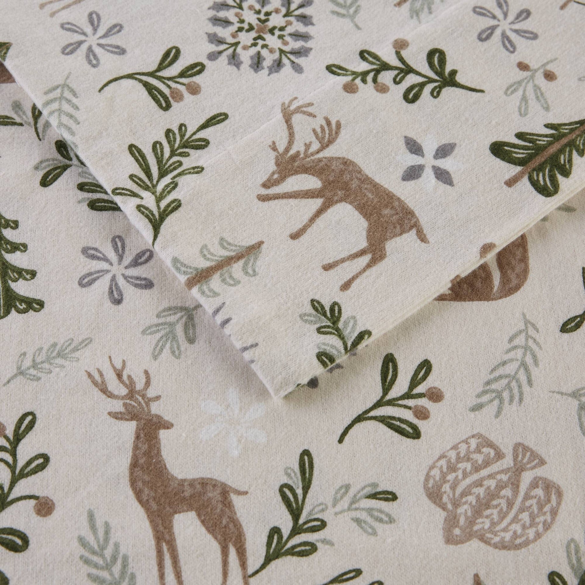 4-Piece Full Printed Sheet Set,Tan Woodland Winter