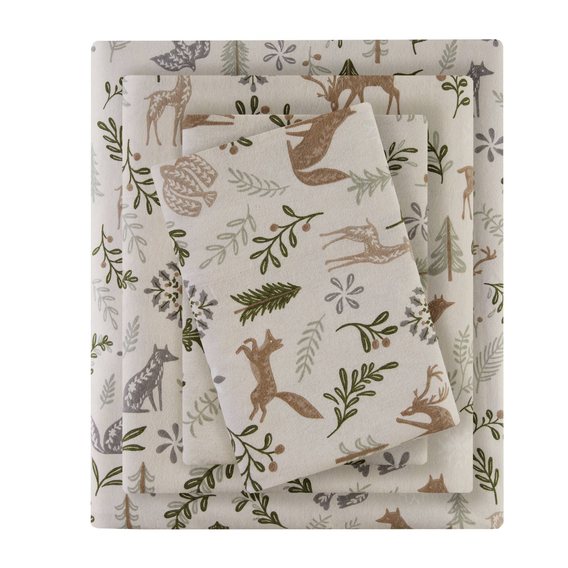4-Piece Full Printed Sheet Set,Tan Woodland Winter