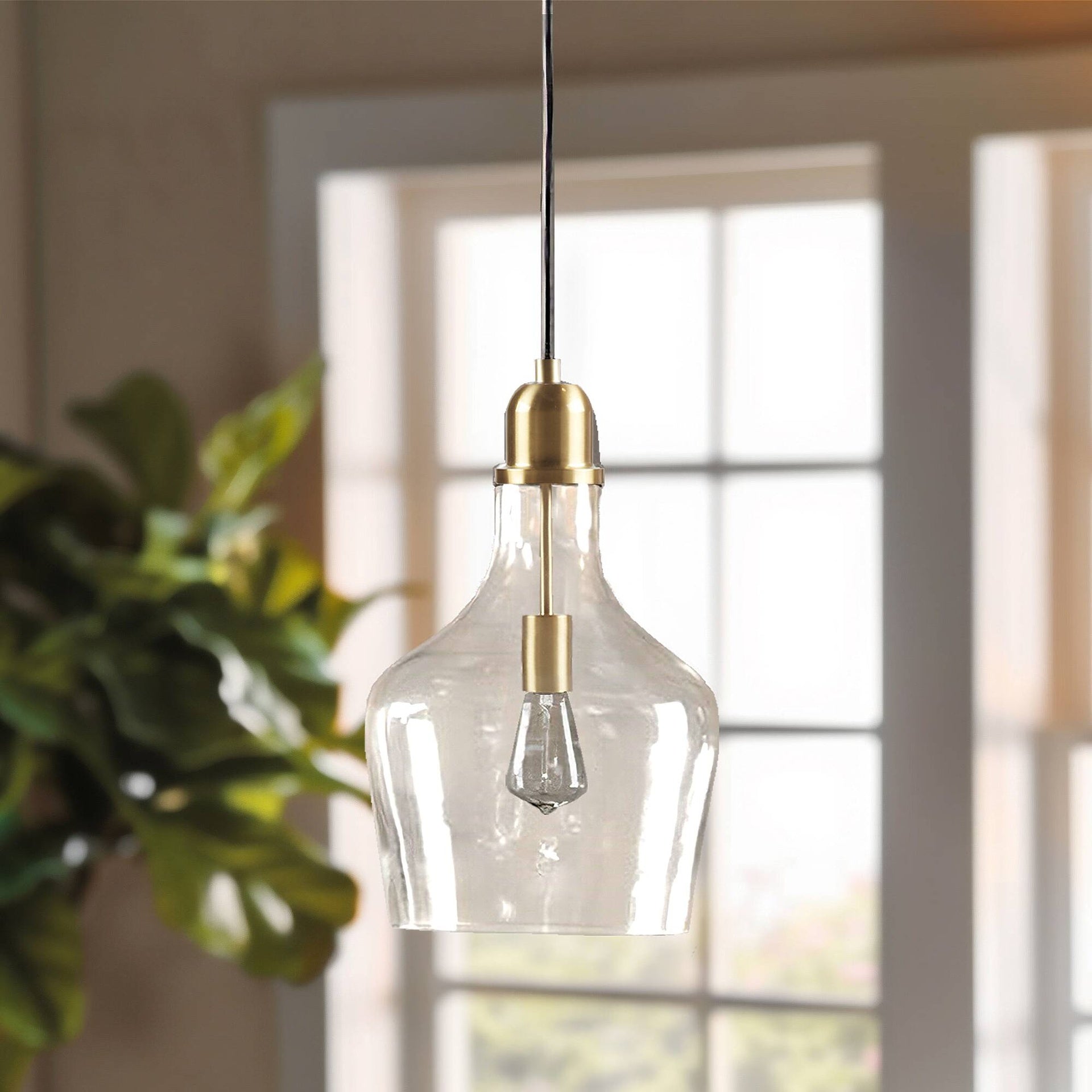 Bell Shaped Glass Pendant Gold/Clear Dia.13"