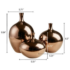 Mirrored Ceramic Decorative Vases 3-piece set Bronze 3-Piece