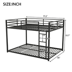 Full over Full Metal Bunk Bed, Low Bunk Bed with Ladder, Black
